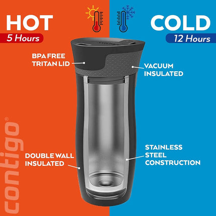 Contigo West Loop Autoseal Travel Mug, Stainless Steel Thermal Mug, Vacuum Flask, Leakproof Tumbler, Coffee Mug with BPA Easy-Clean Lid, 470 ml, Gunmetal