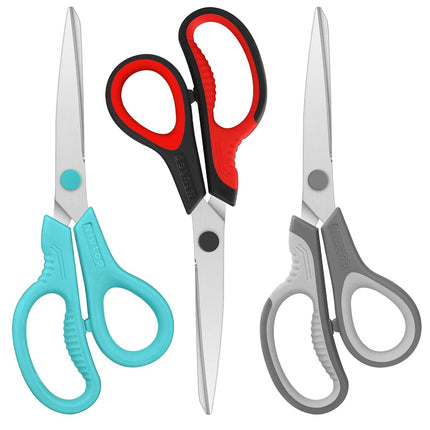Scissors, Niutop 8" All Purpose Scissors Ergonomic Comfort Grip Craft Shears Sharp Scissors for Office Home Household Sewing School Students Older Kids Scissor Supplies, Black/Grey/Aqua, 3-Pack