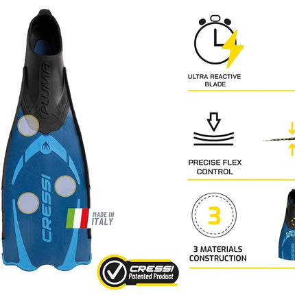 Cressi Adult Pluma Fins - Fluid Flutter Swimming Fins - Polypropylene Flippers - Snorkelling & Freediving Use - Dark - 39/40