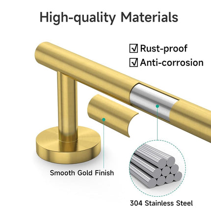 USHOWER 24-Inch Bath Towel Bar, Durable SUS304 Stainless Steel, Brushed Gold, Modern Style (Total Length 26 5/8-Inch)
