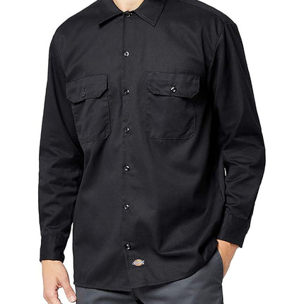 Dickies Men's Work Regular Regular Fit Long Sleeve Casual Shirt, Black, X-Large