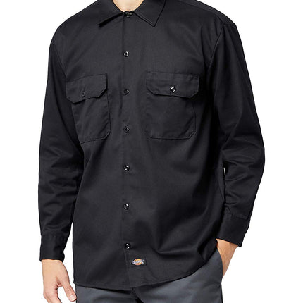 Dickies Men's Work Regular Regular Fit Long Sleeve Casual Shirt, Black, X-Large