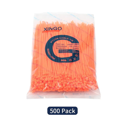 XINGO 10 Inch Cable Zip Ties (500 Pack), 40 Lbs Tensile Strength-Heavy Duty, Self-Locking Nylon Plastic Nylon Wire Ties for indoor and outdoor use(Orange)