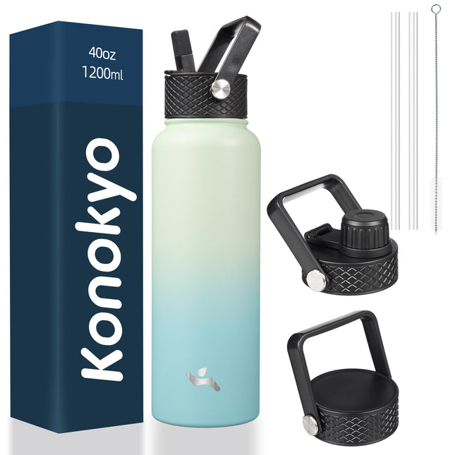Konokyo Insulated Water Bottle with Straw,40oz 3 L