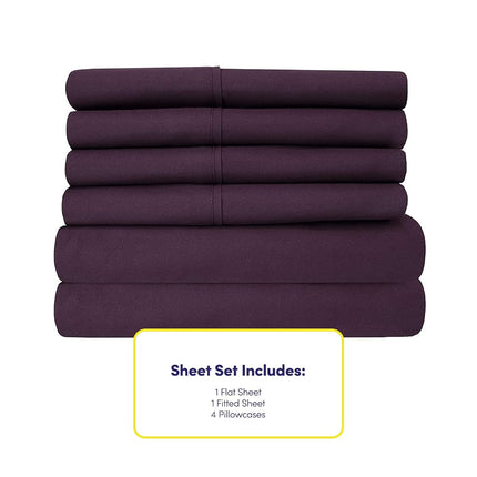 Sweet Home Collection 6-Piece 1500 Thread Count Egyptian Quality Deep Pocket Bed Sheet Set-2 Extra Pillow Cases, California King, Purple