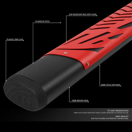 DNA Motoring STEPB-ZTL-8200-BKRD Estriberas Laterales de 5.5 Pulgadas con Almohadilla Roja de Repuesto para Ram Crew Cab 09-20