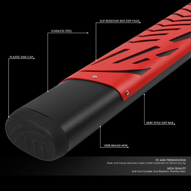 DNA Motoring STEPB-ZTL-8200-BKRD Estriberas Laterales de 5.5 Pulgadas con Almohadilla Roja de Repuesto para Ram Crew Cab 09-20
