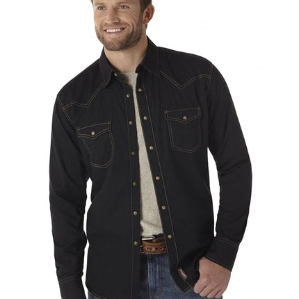 Wrangler Men's Retro Two Pocket Long Sleeve Snap Shirt, Black, 2X Tall