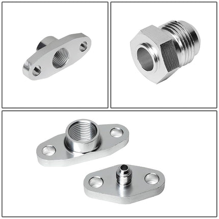 DNA Motoring OFL-KIT-008-SL Universal Turbo Charger Oil Drain/Feed Line Complete Kit,Silver