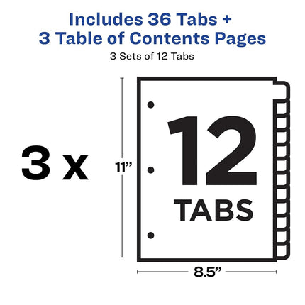 Avery Ready Index Table of Contents Dividers, 12-Tab, 3 Sets (11073)