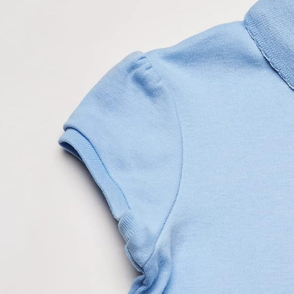 Izod Girls' School Uniform Short Sleeve Polo Shirt, Button Closure, Comfortable & Soft Interlock Fabric, Light Blue, 6