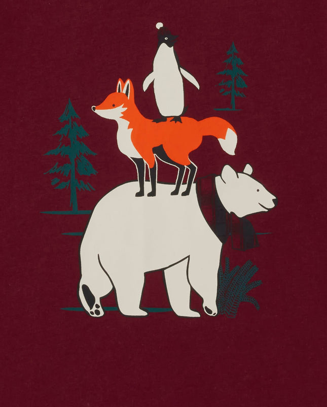 The Children's Place Paquete de 2 camisas de moda de manga larga para bebés niños, blanco bosque/oso granate, 5T