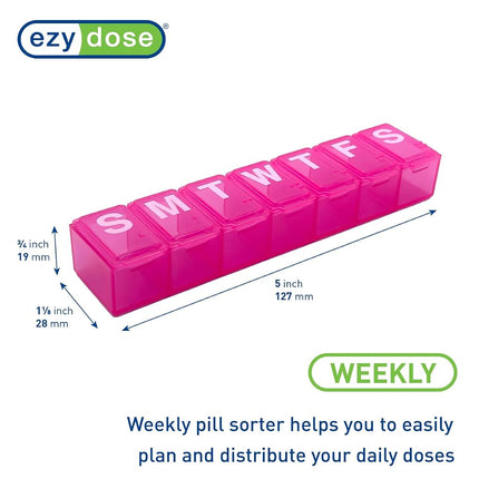 EZY DOSE Semainier (7 jours) Pilulier Quotidien, Organisateur de Vitamines, Conteneur de Médicaments, Étui pour Compléments et Huiles de Poisson, Pratique et Facile à Utiliser, Compartiments Moyens, Idéal pour les Voyages, Rose, Sans BPA