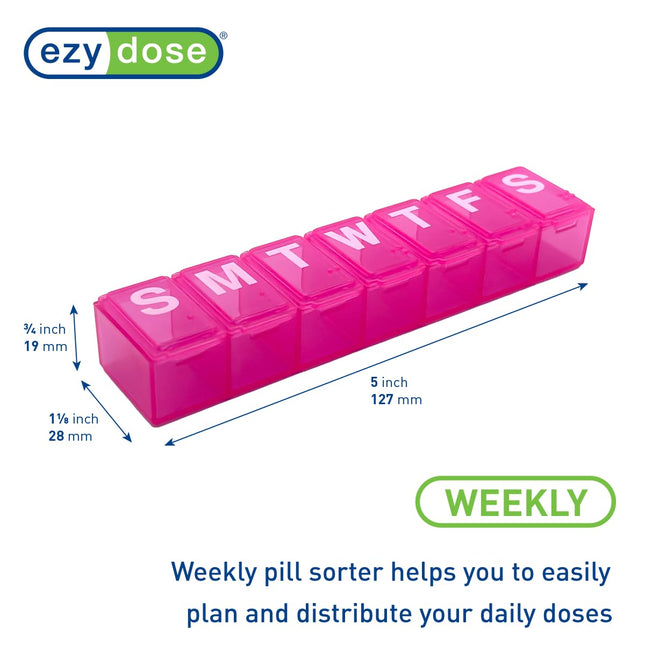 EZY DOSE Weekly (7-Day) Daily Pill Organizer, Vitamin Planner, Medicine Container, Case for Supplements and Fish Oils, Convenient and Easy to Use, Medium Compartments, Travel Friendly, Pink, BPA Free