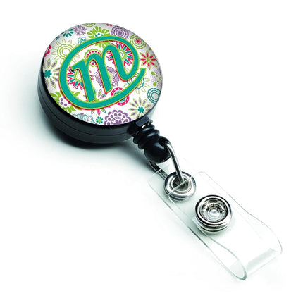 Caroline's Treasures Letter M Flowers Pink Teal Green Initial Retractable Badge Reel, Multicolor (CJ2011-MBR)
