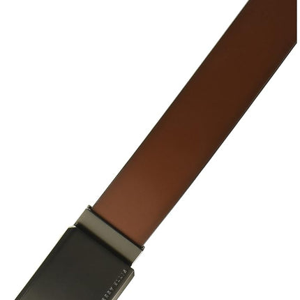Perry Ellis Men's Portfolio 100% Leather Reversible Belt with Matte Gunmetal Plaque Buckle (Sizes 30-44 Inches), Brn30, 40