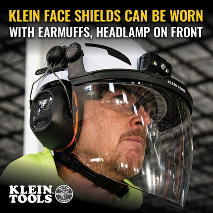 Klein Tools 60473 Tinted Face Shield for Safety Helmet and Cap-Style Hard Hat, Impact Rated, Anti-Fog, Full Face, Low-Profile Design for Grinding