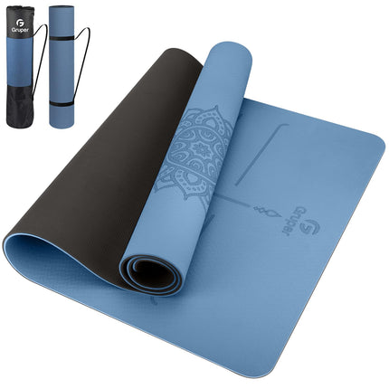 Yoga Mat Non Slip TPE Thick Yoga Mat with Alignmen