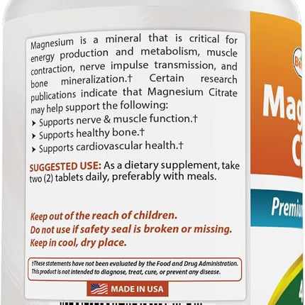 Best Naturals Magnesium Citrate (Citrato de Magnesio) 400mg 250 Tablets (400 mg of Elemental Magnesium per 2 Tablets) (3)
