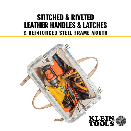 Tool Bag, Canvas Tote for Hand Tools is Heavy Duty Organizer with Steel Frame Mouth Klein Tools 5102-16