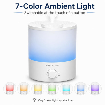 MegaWise 1.8L Humidifiers for Bedroom, Top Fill Ultrasonic Cool Mist Humidifier with 360° Nozzle, 28dB Quiet Humidifier for Babies, Auto Shut-Off, BPA-Free, Easy Clean for Home Office Nursery