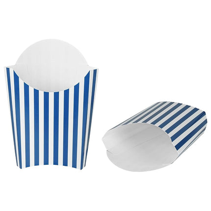 Bio Tek 4.7 x 3.5 x 5.1 Inch French Fry Cup, 100 Disposable Snack Cups - Stackable, Sustainable, Blue and White Paper 4 Ounce Fry Holder, for Fries, Onion Rings, Popcorn, or Cookies - Restaurantware