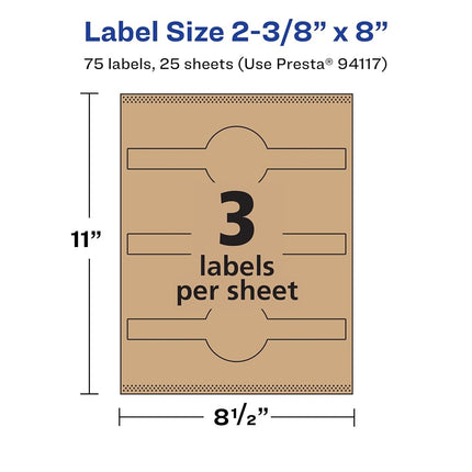 Avery Kraft Brown Cigar Labels with Sure Feed, 2-3/8" x 8", 75 Kraft Brown Labels, Laser/Inkjet Printable Labels