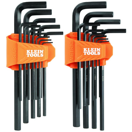 KLEIN TOOLS LS22 22-Piece Long Hex Key Set, SAE and Metric, Heat-Treated, L Style Key Sizes 1/16-Inch to 3/8-Inch and 1.5 to 10mm