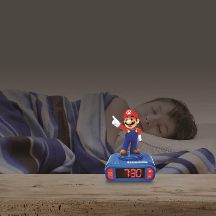 LEXIBOOK Nintendo Despertador Digital-Función Snooze-Efectos de Sonido de Super Mario-Niños, Azul/Rojo