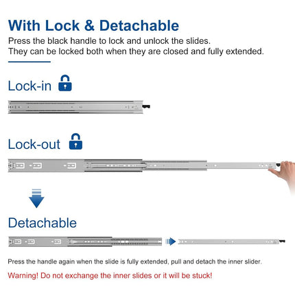 VADANIA 700mm Heavy Duty Drawer Runners with Lock #D51, 1 Pair