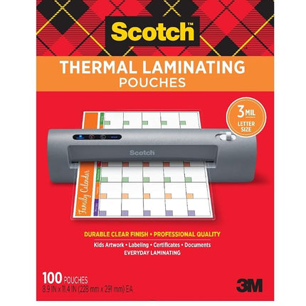 Scotch Thermal Laminating Pouches, 100 Pack Laminating Sheets, 3 Mil, 8.9 x 11.4 Inches, Education Supplies & Craft Supplies, for Use with Thermal Laminators, Letter Size Sheets (TP3854-100)