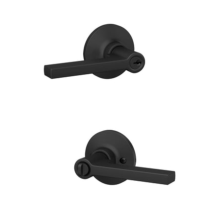 Lock Scout Straight Lever with Round Trim Keyed Entry Door Handle, Matte Black Finish, 4 Pack
