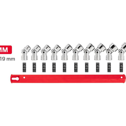 TEKTON 3/8 Inch Drive 6-Point Universal Joint Socket Set with Rail, 10-Piece (10-19 mm) | SHD91119