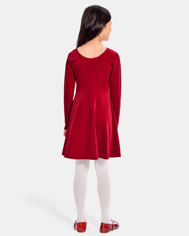 The Children's Place Girls' One Size Long Sleeve Velour Dress, Christmas Red 2 Pack, X-Small