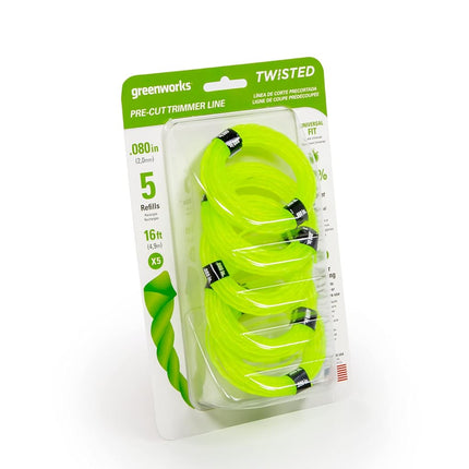 Greenworks 0.080" 5-Pack Pre-Cut Twisted String Trimmer Line