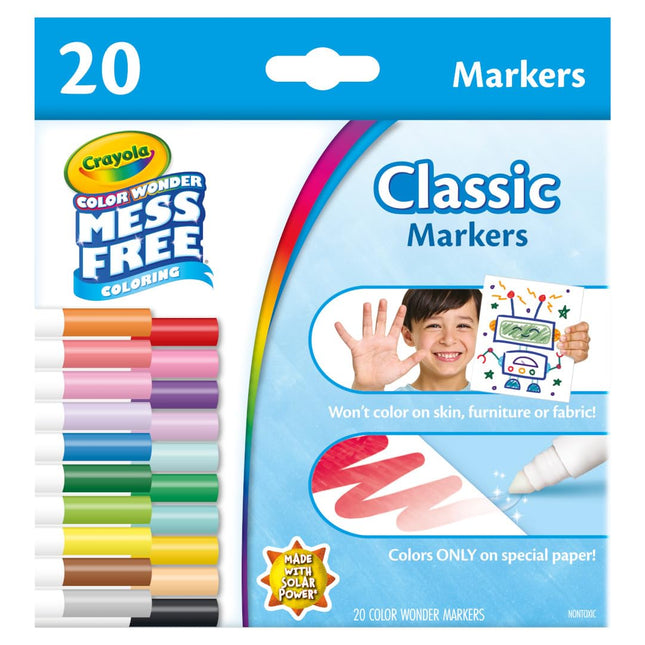 Set de rotuladores de línea ancha sin manchas CRAYOLA Color Wonder, 20 unidades para niños pequeños de 3 años en adelante