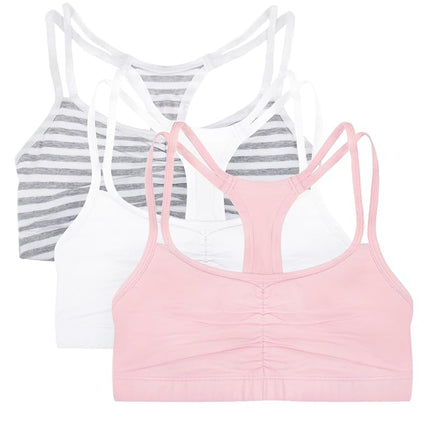Sujetador deportivo tipo jersey de algodón Fruit of the Loom para mujer (paquete de 3), Skinny Stripe/White/Blushing Rose
