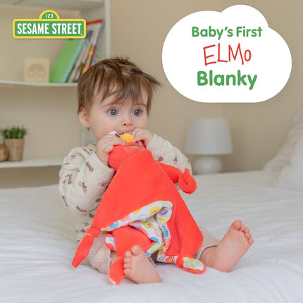 Sesame Street Elmo Blanky Made of Soft Material with Knotted Corners and Pacifer Loop for Babies and Infants