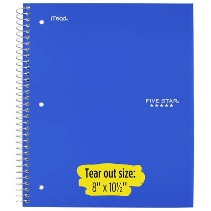 Five Star Spiral Notebook, 5 Subject, Wide Ruled Paper, 200 Sheets, 10-1/2" x 8", Cobalt Blue (73198)