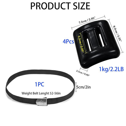 Dive Weights for Scuba Diving Weight Belt,Vinyl Scuba Weights, Coated Dive Weights,Coated Lead Diving Weights, Dive Belt Weights for Freediving (Black：4 Dive Weights + Belt, 2.2lb / 1kg)