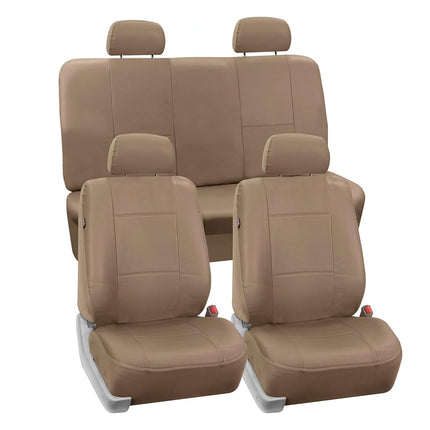 FH Group Automotive Seat Covers Solid Tan Universal Fit PU Leather Full Set fits most Cars, SUVs, and Trucks PU001TAN114