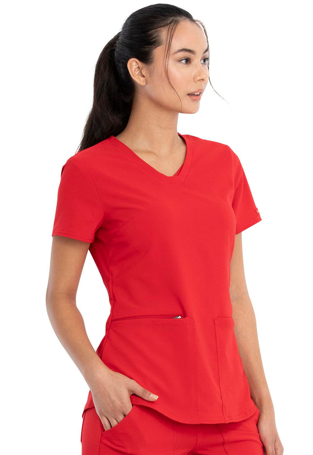 Cherokee Women's V-Neck Top Medical Scrubs Shirt, Red, XXS