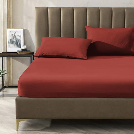 CELINE LINEN 4-Piece Bed Sheet Set with Deep Pockets, King Rust