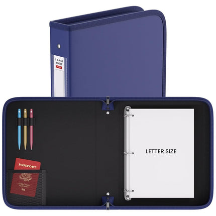 ZOOPIP Fireproof 3 Ring Binder with Zipper, 1.5 Inch D Rings Hold up 375 Sheets of 8.5" x 11" (A4), Compatible with Clear Page Protectors, Built-in Net and Pen Holder(Black, 1 Pcs)