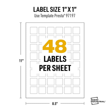 Avery UltraDuty GHS Labels, Waterproof, 1 X 1 Inch Square Labels, Pack of 1200 White Labels for Use with Pigment Inkjet Printers
