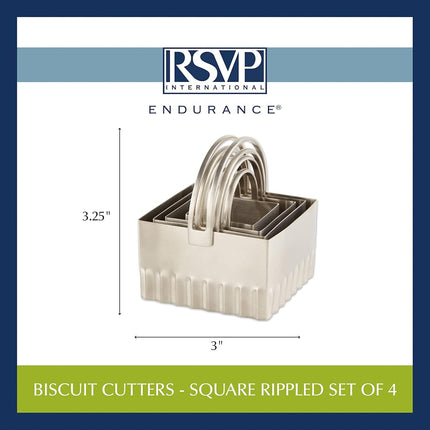 RSVP Endurance Square Biscuit Cutters, Rippled, Set of 4