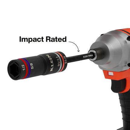 Klein Tools 6512QS Impact-Rated Quad Socket Set, 4-In-1 Flip Socket Driver, Color-Coded, Heavy-Duty Multi Tool, 1/4-Inch Drive, SAE Sizes 1/2-, 9/16-, 5/8-, and 11/16-Inch, 6-1/2-Inch Extension Shaft