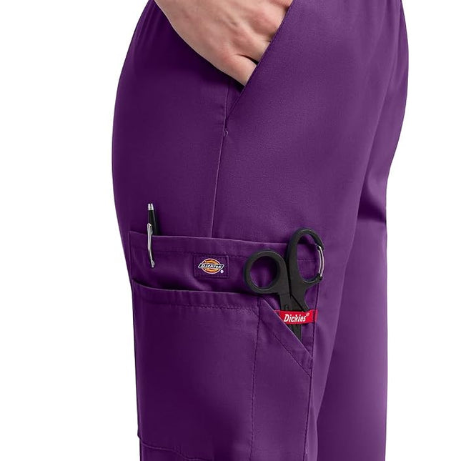 Dickies Women's Signature Elastic Waist Scrubs Pant Medical, Eggplant, XX-Small Petite