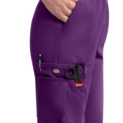 Dickies EDS Signature Women Scrubs Pant Natural Rise Tapered Leg Pull-on 86106, Eggplant, S Petite