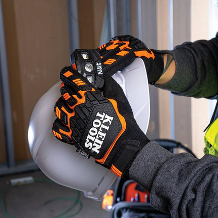 Klein Tools 60600 Work Gloves, Heavy-Duty Suede Palm Gloves, TPR Impact Resistant, Touchscreen-Capable, Hook and Loop Wrist Strap, Large